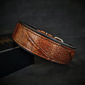 Korona brown croc-embossed leather dog collar with glitter finish