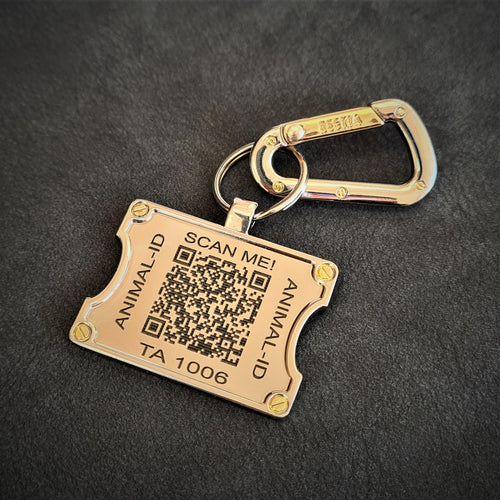 Back of the QR dog ID tag showing the scannable QR code