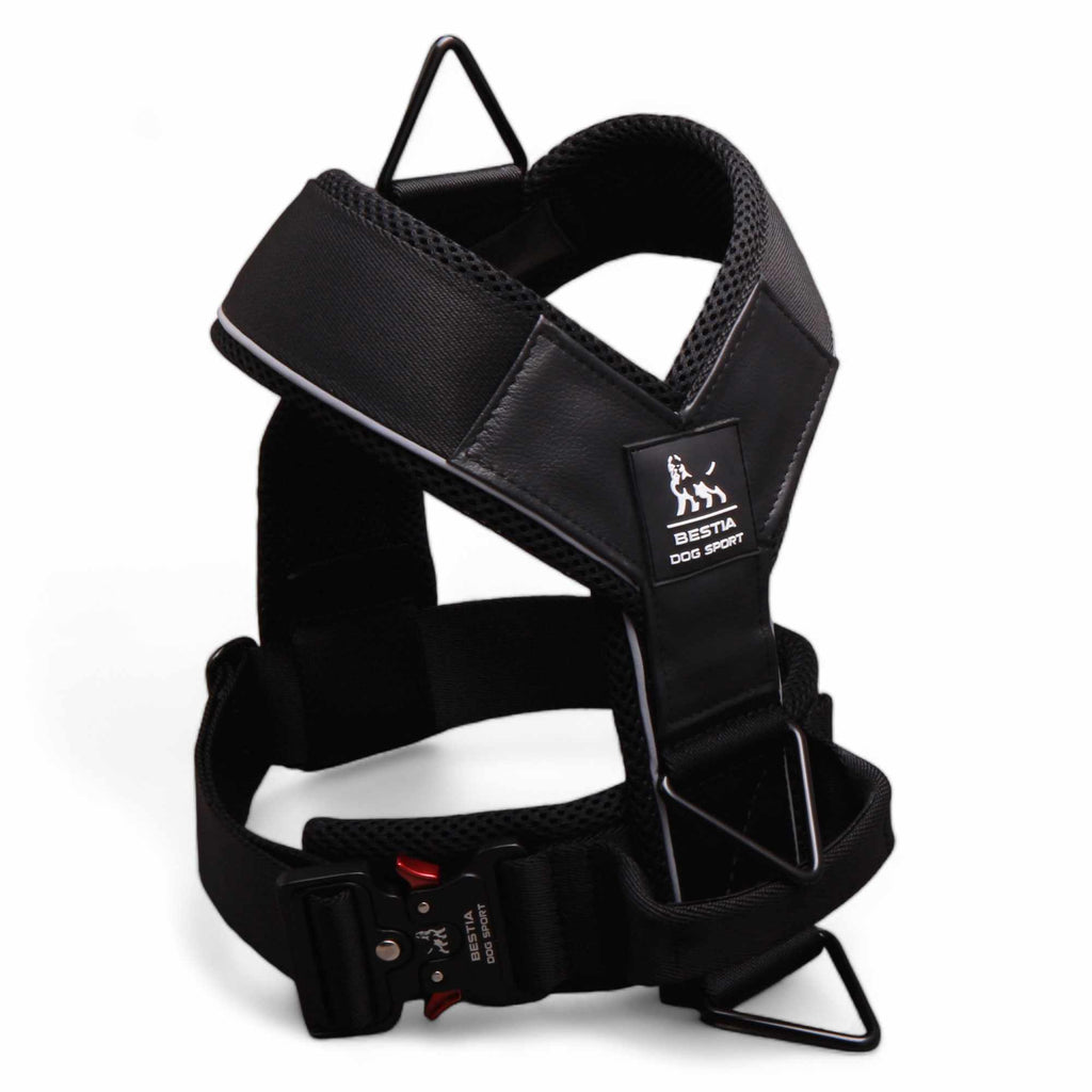 GripPro heavy-duty padded dog harness in black with grab handle