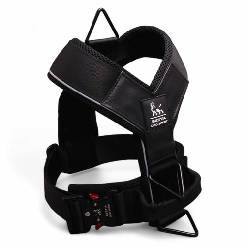 GripPro heavy-duty padded dog harness in black with grab handle