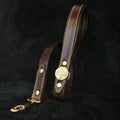 Maximus brown padded leather dog lead with brass rivet and clip