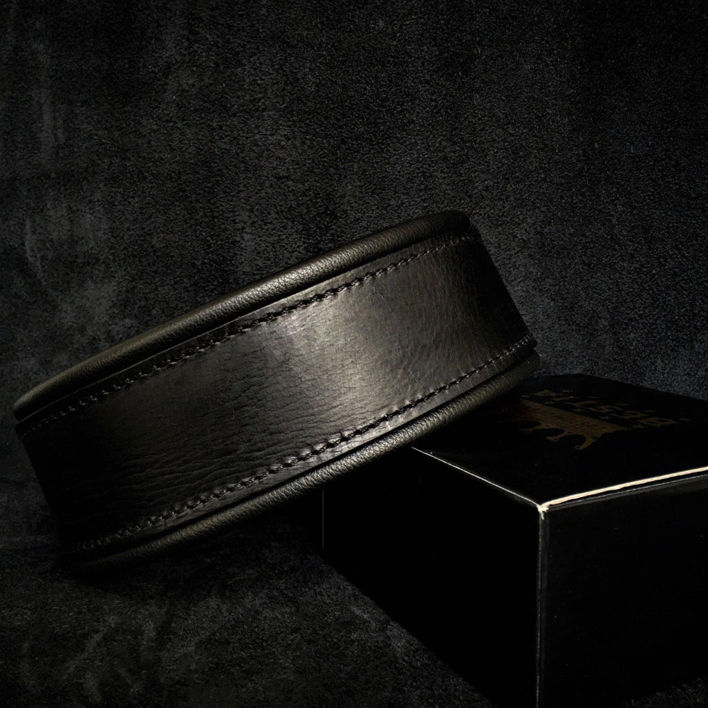 Style plain black padded leather dog collar